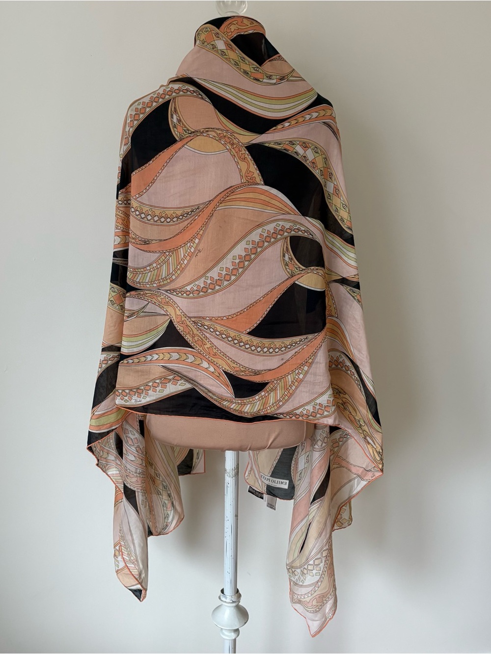 Emilio Pucci Fuilio Orange Multi Psychedelic Abstract Print Cotton Silk Scarf - Picture 4 of 9